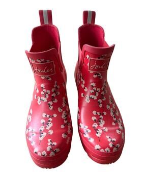 Joules Wellibob Red Cherry Blossom Ankle Rain Boots Women's Size 9